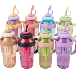 Ice Cream Water Bottle with Straw & Tea Infuser | 1400ml | | Large Capacity Gym & Summer Drink Bottle | Random color