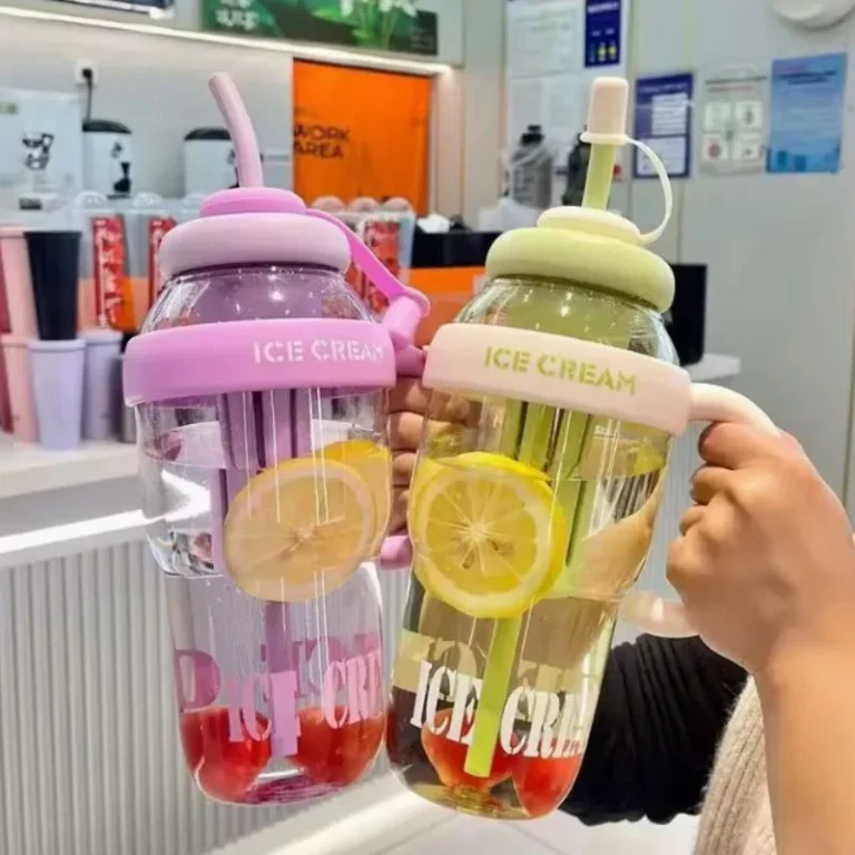 Ice Cream Water Bottle with Straw & Tea Infuser | 1400ml | | Large Capacity Gym & Summer Drink Bottle | Random color - Image 4