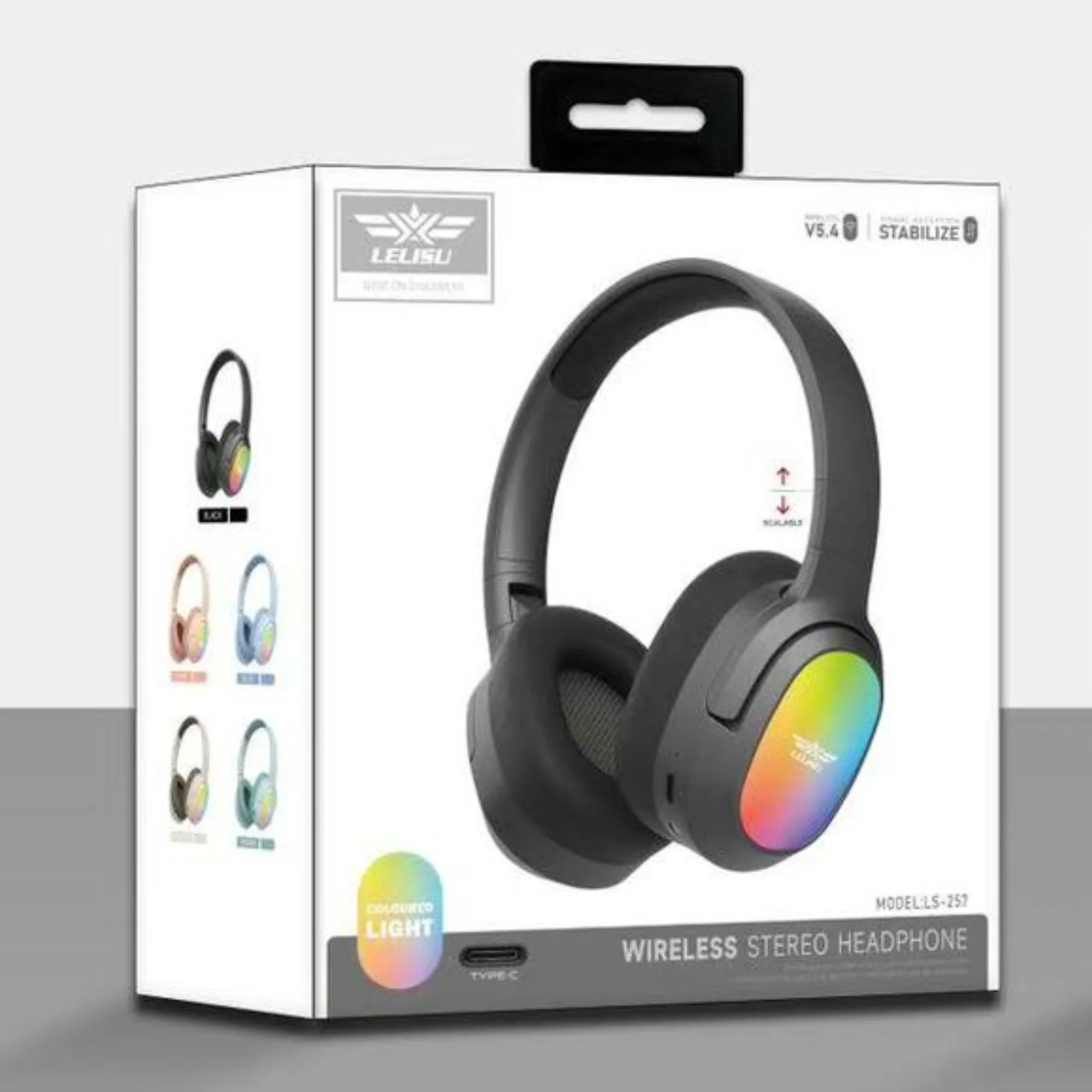 Lelisu LS-257 Wireless Stereo Headphones | Bluetooth 5.4 Over-Ear Headset with Type-C Charging & LED Lights - Image 2