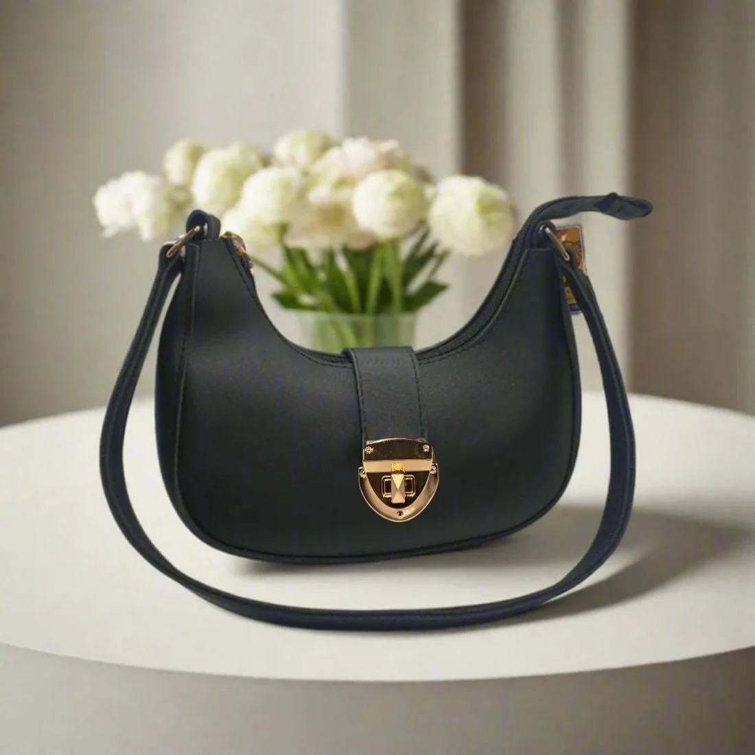Crescent Leather Luxury Shoulder Bag for Women | Black - Image 2
