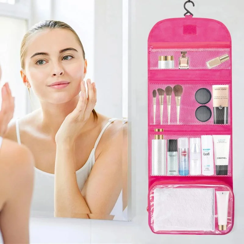 Travel Roll-Up Hanging Cosmetic & Toiletry Organizer Bag | Multi-Compartment Storage | Hook for Hanging | Random Colors - Image 6