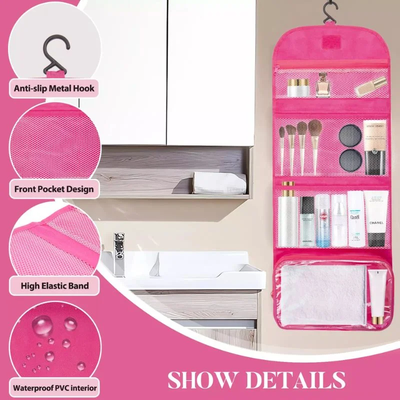 Travel Roll-Up Hanging Cosmetic & Toiletry Organizer Bag | Multi-Compartment Storage | Hook for Hanging | Random Colors - Image 5