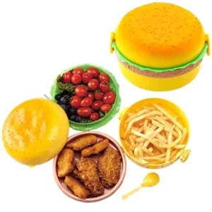 Hamburger Shaped Kids Lunch Box | Portable Multi-Layer Food Container for School & Travel