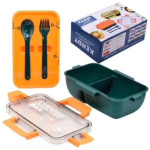 Kendy Lunch Box with Spoon & Fork | 2-Compartment Portable Tiffin Box for School & Office