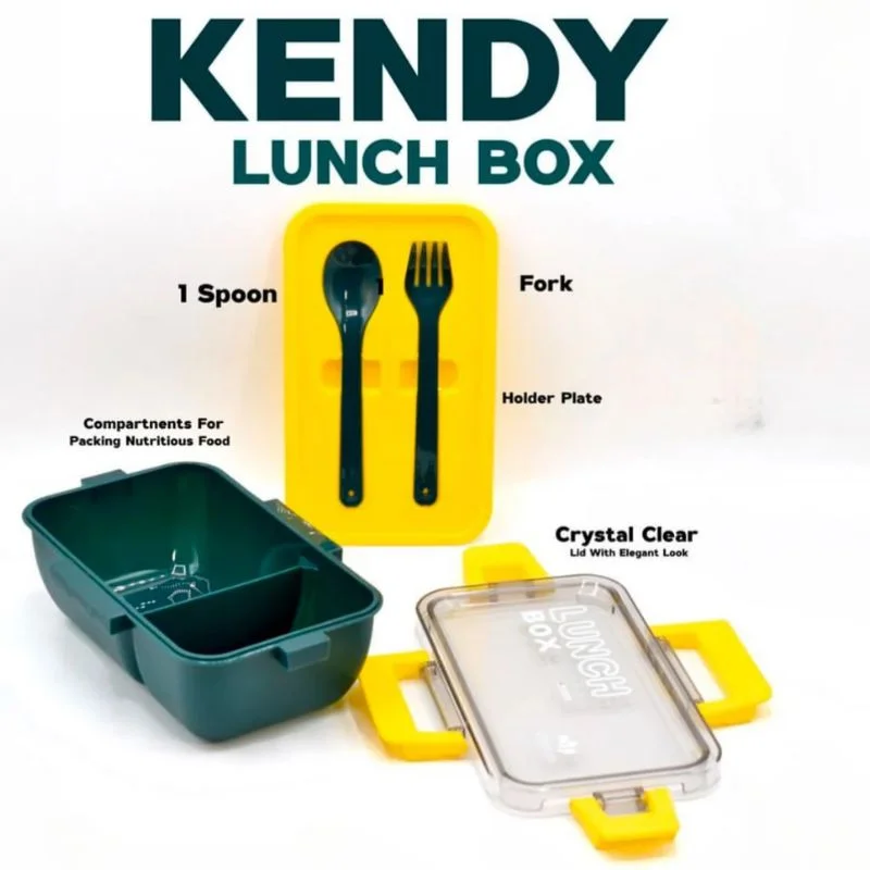 Kendy Lunch Box with Spoon & Fork | 2-Compartment Portable Tiffin Box for School & Office - Image 4