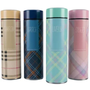LED Temperature Display Water Bottle | Checkered Design | Smart Stainless Steel Vacuum 500ml Flask | Random Color