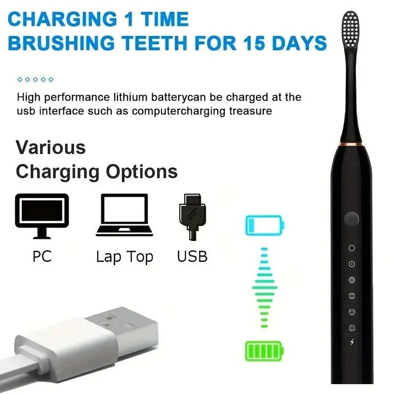 X3 Sonic Electric Toothbrush Rechargeable | USB Fast Charging Toothbrush with 5 Modes Deep Cleaning Whitening & Gum Care - Image 4