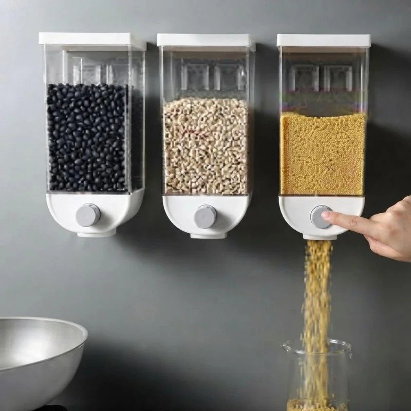 Wall Mounted Cereal Dispenser | 1.5L Transparent Grain Storage Container | One-Touch Cereal & Rice Dispenser | Space Saving Kitchen Organizer - Image 3
