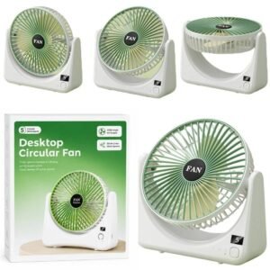 Circular Rechargeable Desktop Fan | Model QL-01 | 3 Speed Personal Cooling Fan | Quiet Air Circulator for Home, Office & Travel | Random Color