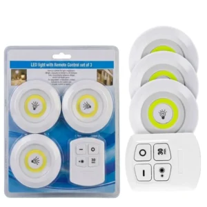 Pack of 3 LED Remote Control Tap Lights | Self-Adhesive Cabinet, Wardrobe & Kitchen Lights