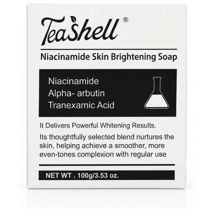 TeaShell Niacinamide Skin Brightening Soap | Face & Body Brightening Bar with Niacinamide, Alpha Arbutin & Tranexamic Acid | Deep Cleansing Formula | For Men & Women | 100g