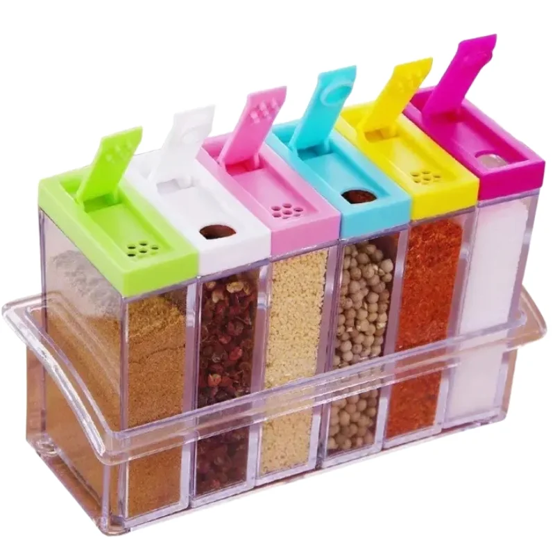 Spice Jars Dispenser Masala Rack | Crystal Seasoning Storage Set with Easy Flow Design | Airtight Kitchen Storage Containers | Set of 6 - Image 4
